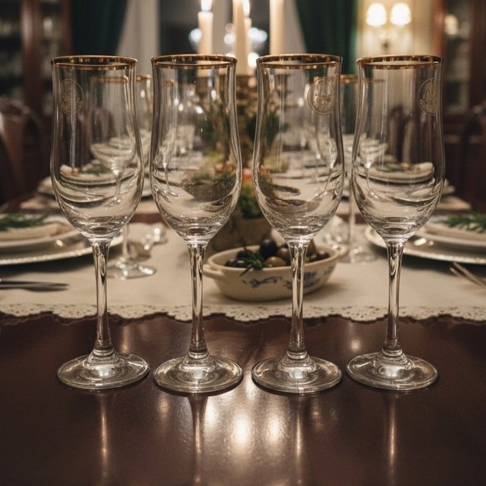 Circleware Tulip‎ Champagne Flutes, Set of 4, Gold Collection, Vintage Stemware